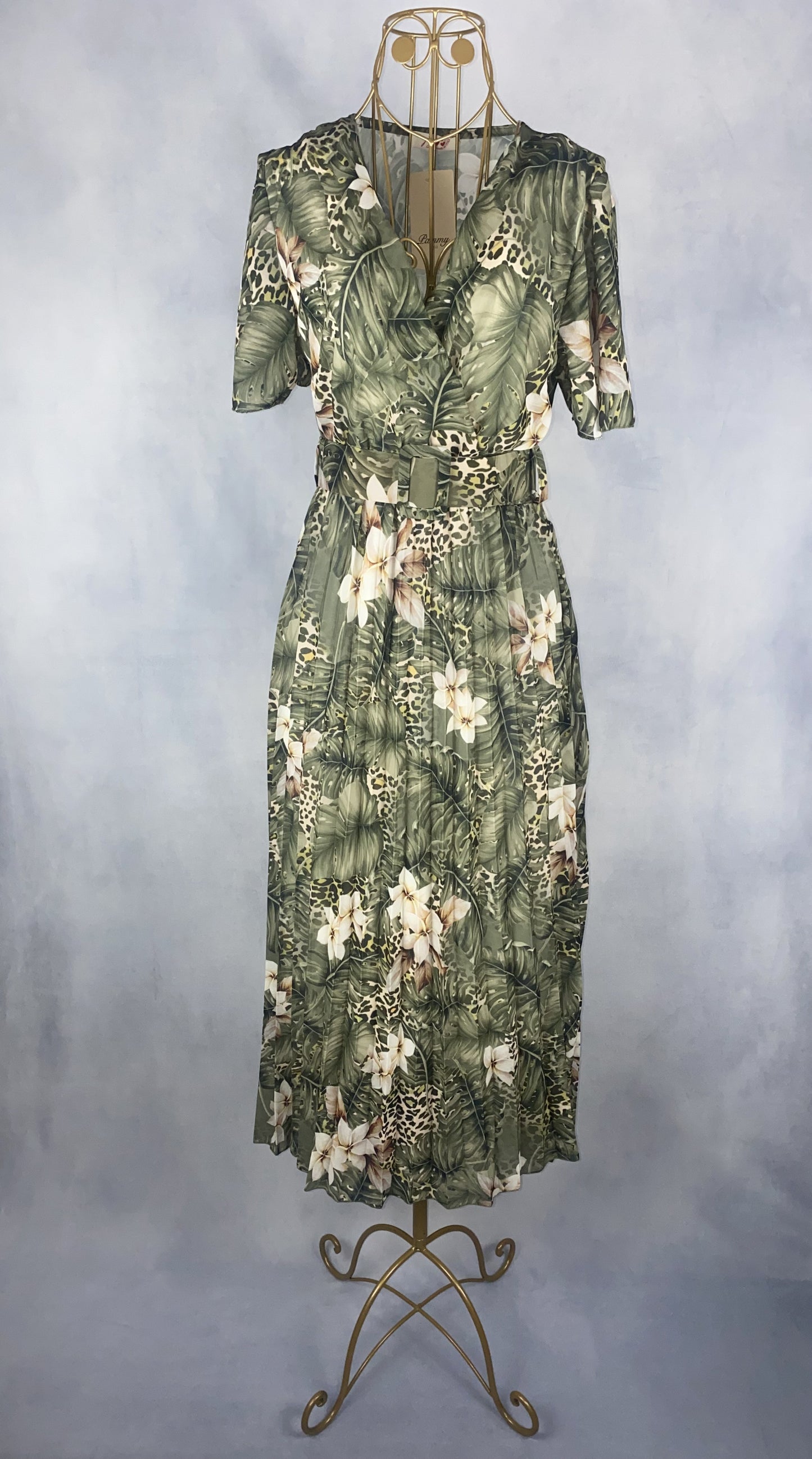 Plisseekleid lang leo mit Gürtel