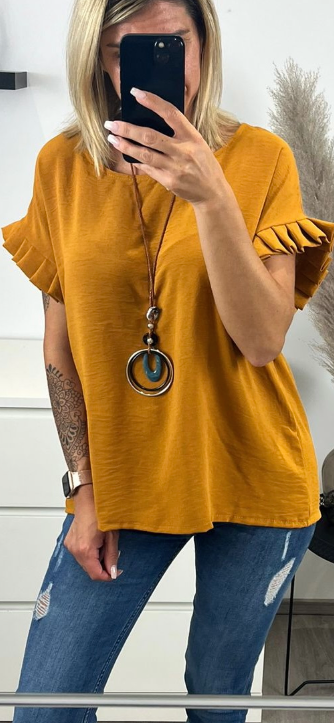 Blusenshirt mit Kette senfgelb