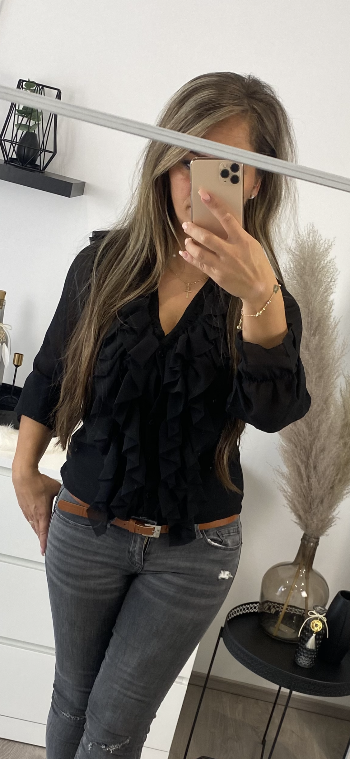 Bluse volant schwarz