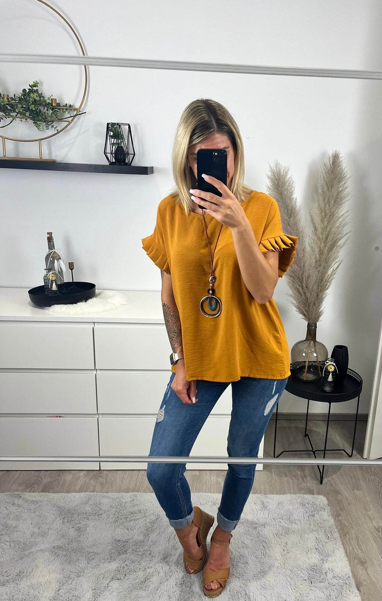 Blusenshirt mit Kette senfgelb