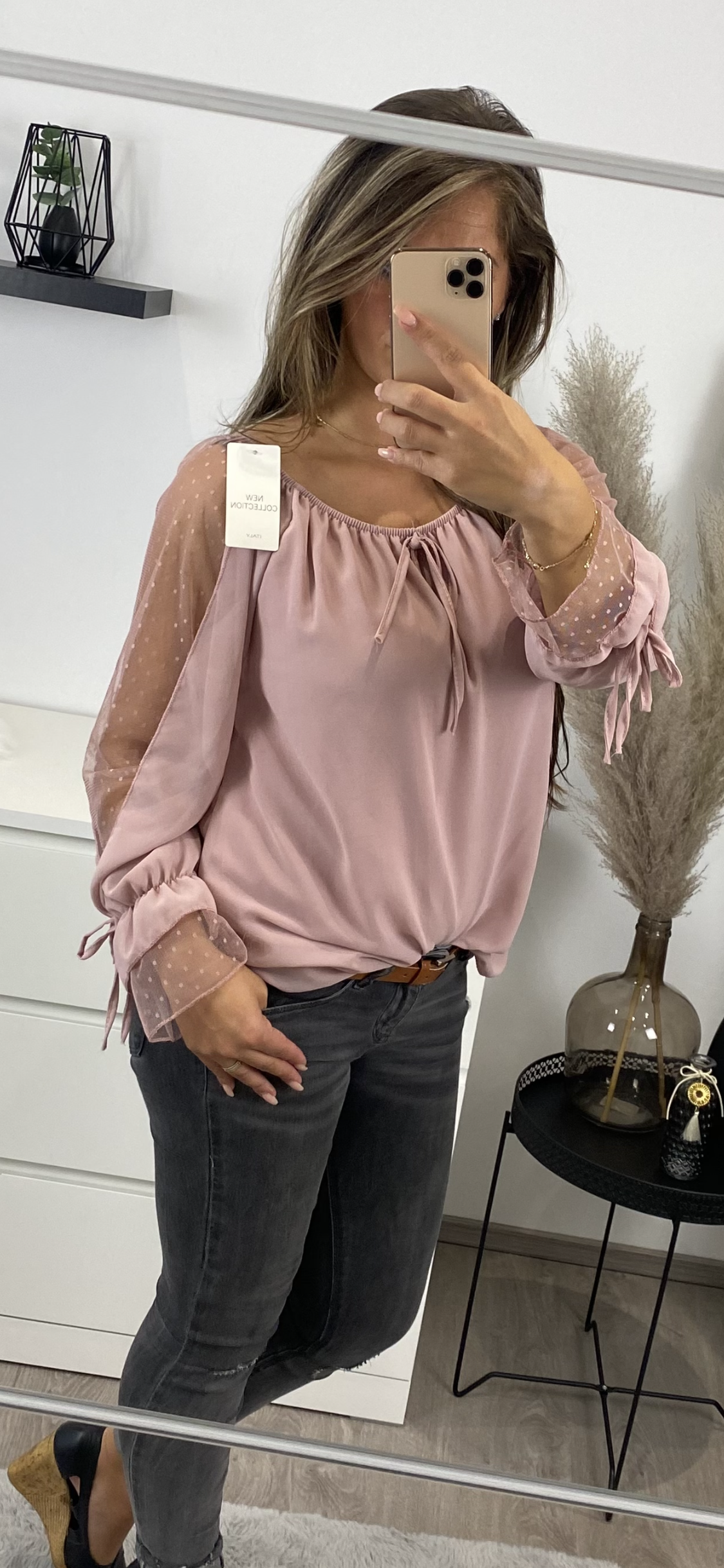 Bluse rosé Ärmel transparent