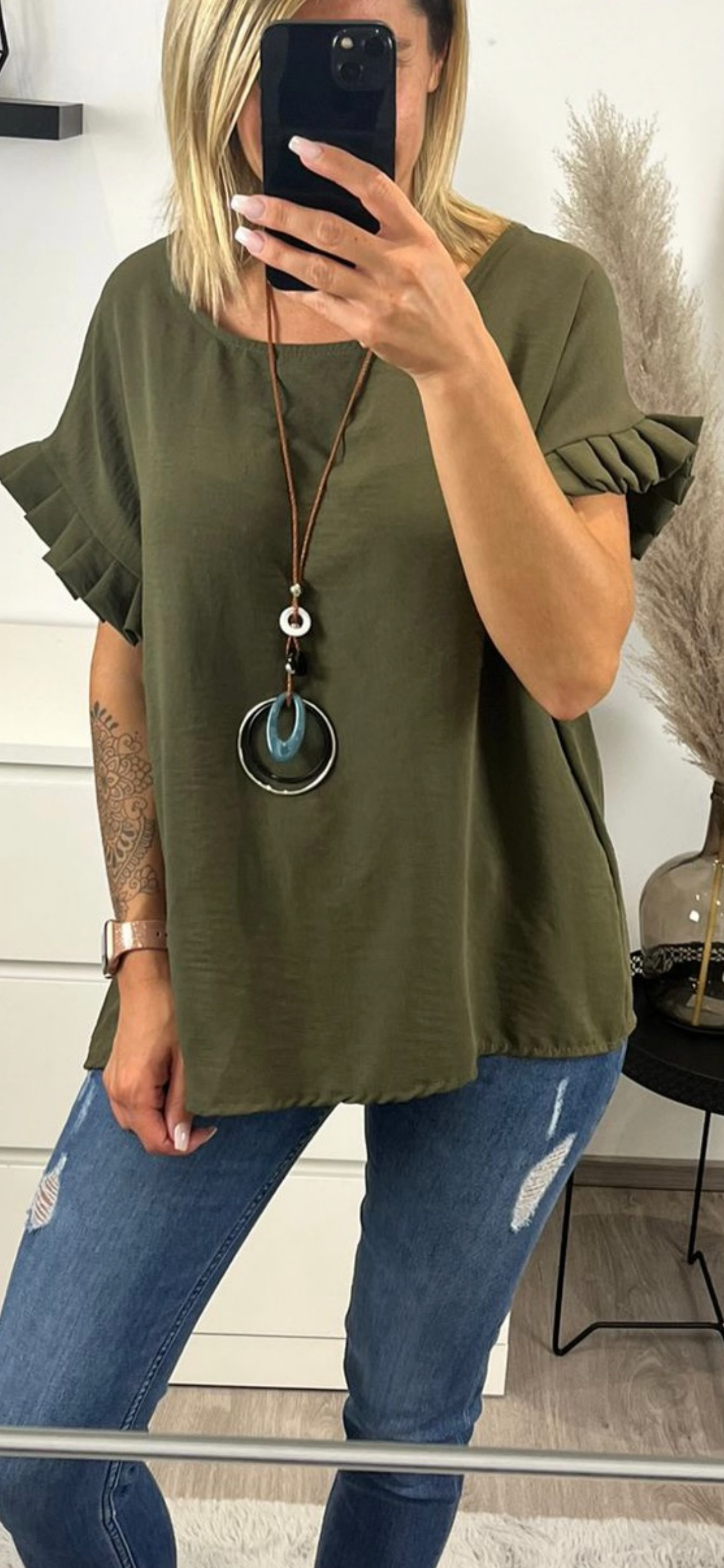 Blusenshirt mit Kette grün