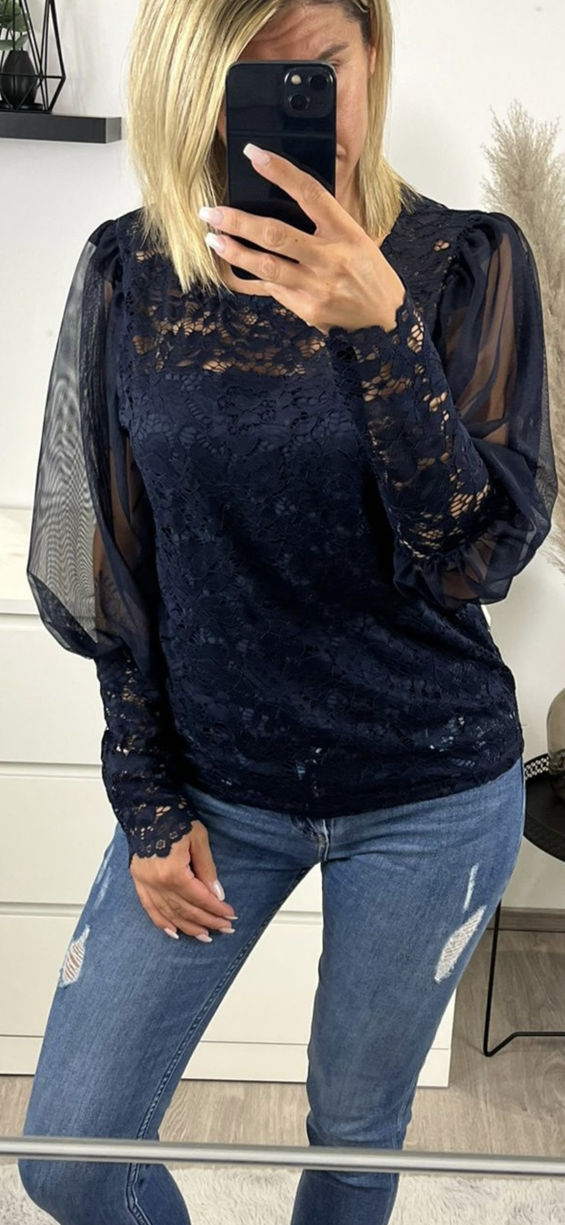 Bluse Ärmel transparent dunkelblau